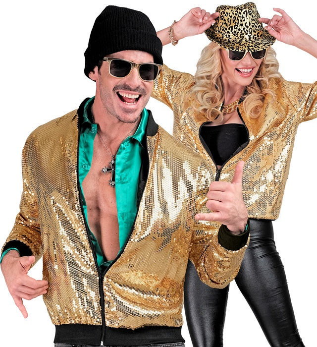 Goldene Pailletten-Bomberjacke für Fasnacht und Karneval