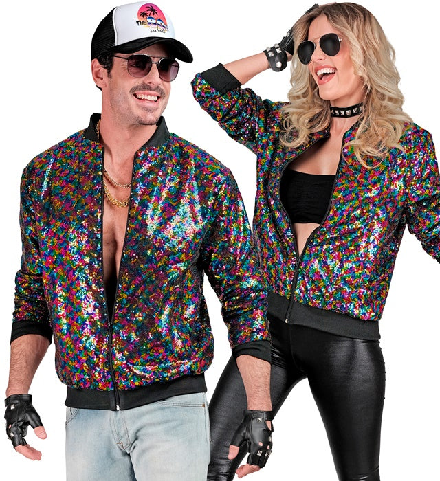 Bunte Bomberjacke mit Pailletten, perfekt für Fasnacht und Karneval