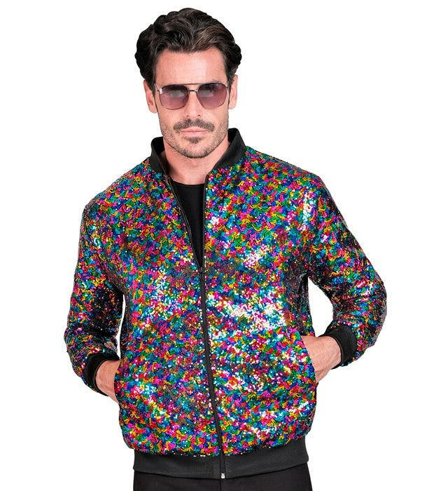 Bunte Bomberjacke mit Pailletten, perfekt für Fasnacht und Karneval