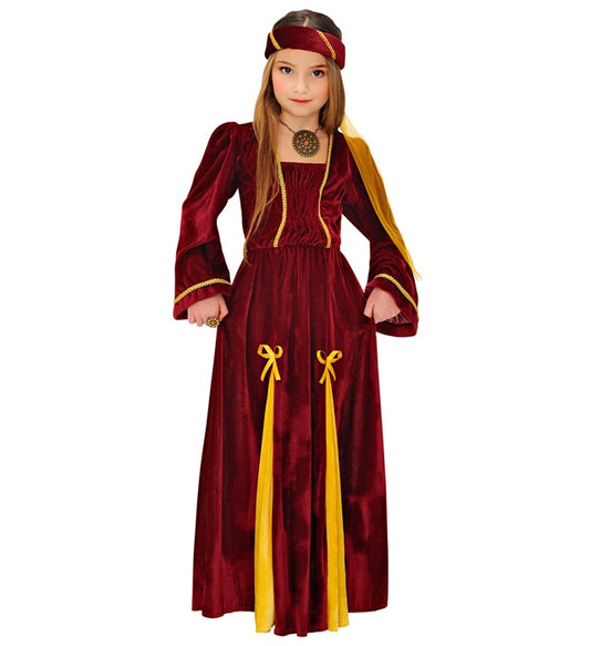 Mittelalterliches Prinzessinnen-Kleid mit Kopfbedeckung und Schleier in elegantem Design