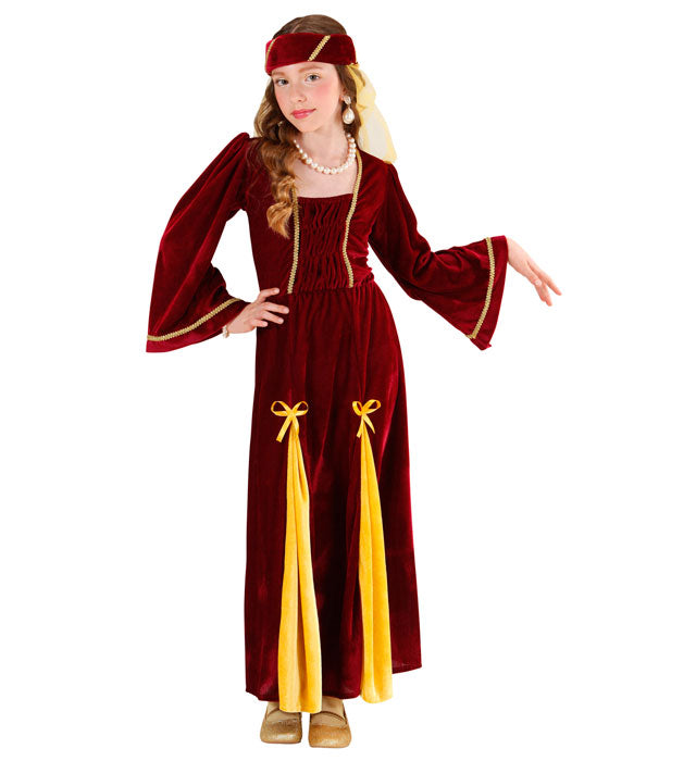 Mittelalterliches Prinzessinnen-Kleid mit Kopfbedeckung und Schleier in elegantem Design