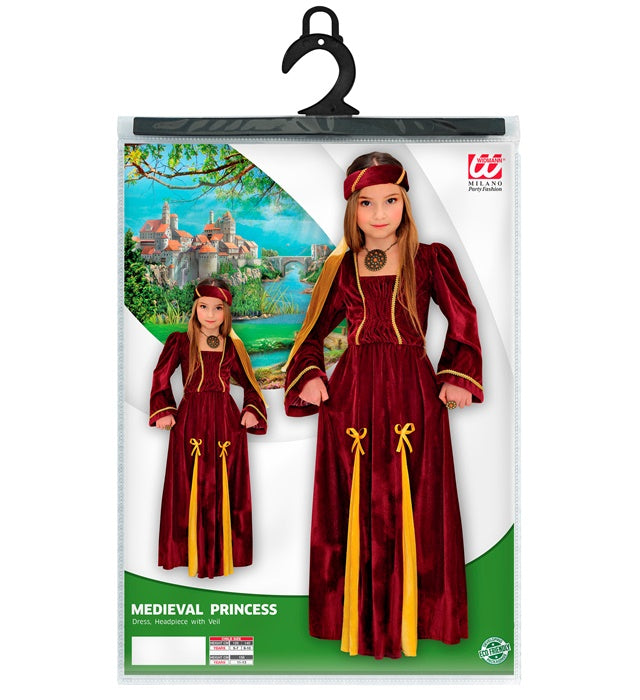 Mittelalterliches Prinzessinnen-Kleid mit Kopfbedeckung und Schleier in elegantem Design
