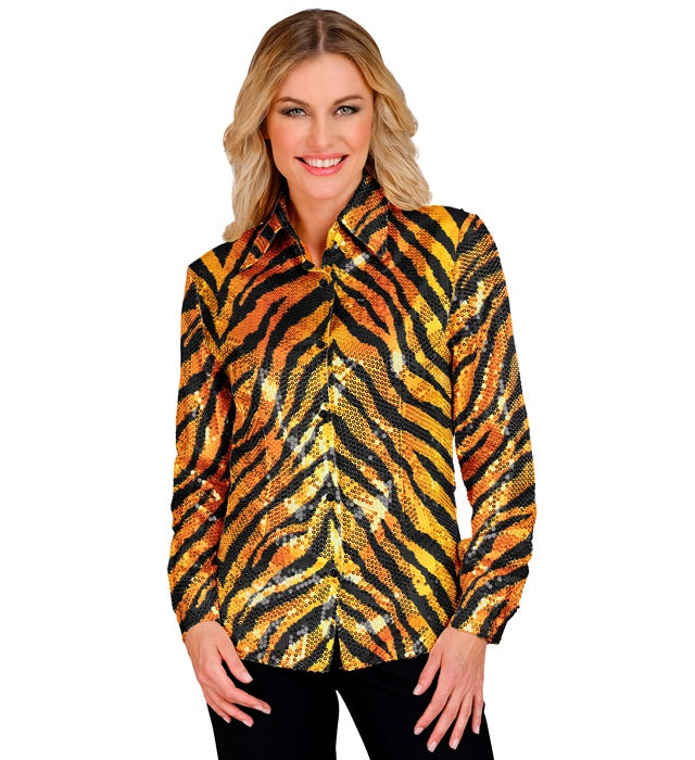 Paillettenbluse mit Tigermuster für Fasnacht und Karneval