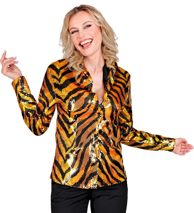 Paillettenbluse mit Tigermuster für Fasnacht und Karneval