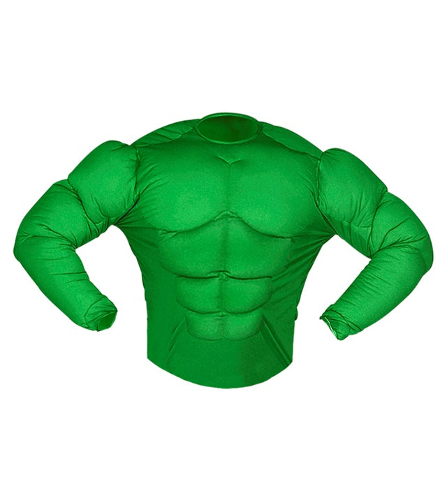 Grünes Kinder-Muskelshirt mit realistischer Muskeloptik für Fasnacht-Kostüm