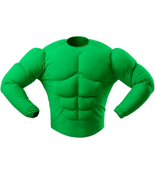 Grünes Kinder-Muskelshirt mit realistischer Muskeloptik für Fasnacht-Kostüm
