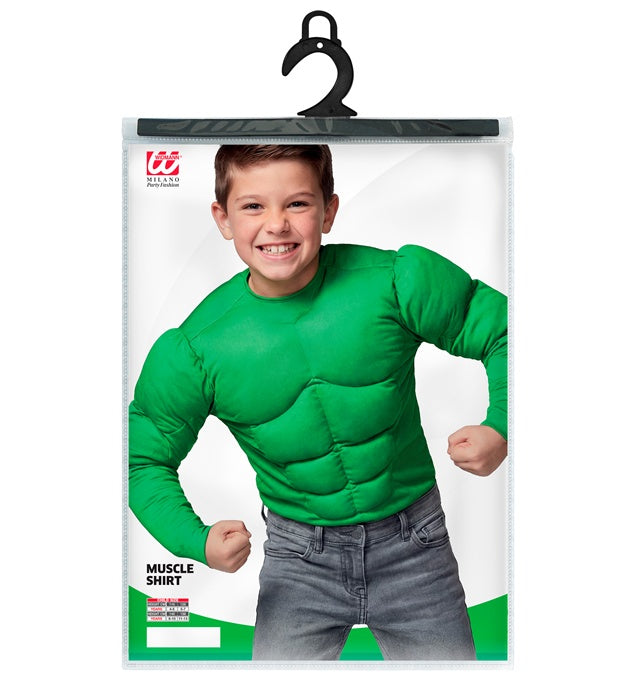Grünes Kinder-Muskelshirt mit realistischer Muskeloptik für Fasnacht-Kostüm