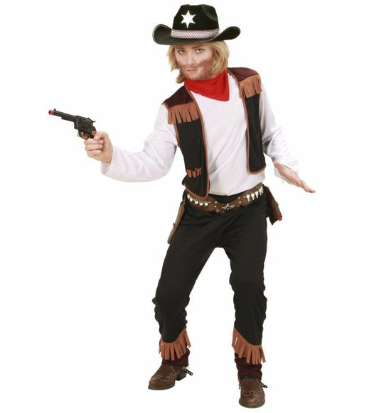 Cowboy-Kostüm mit Hemd, Weste, Hose und rotem Halstuch