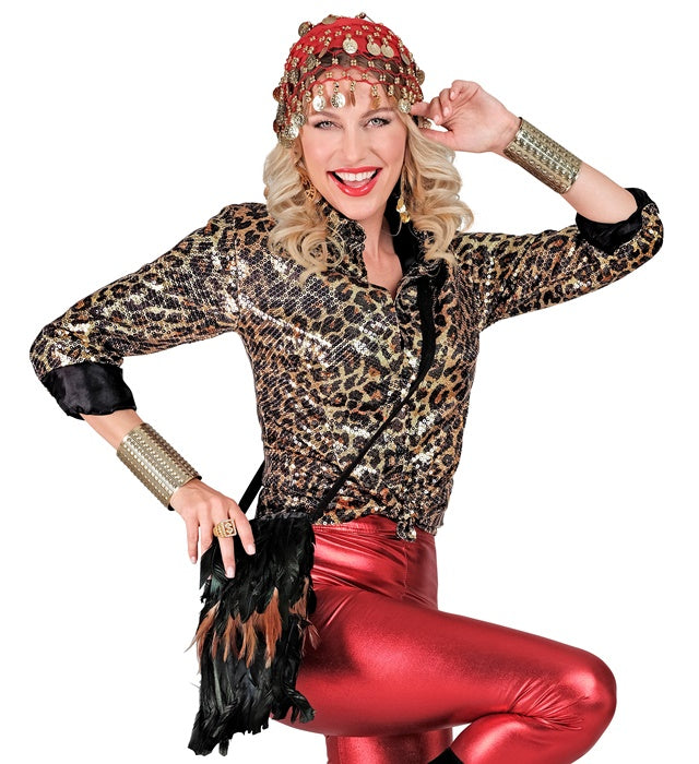 Paillettenbluse mit Leopardenmuster für Fasnacht und Karneval