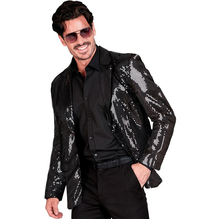 Schwarzes Pailletten-Jackett für Fasnacht und Mottopartys