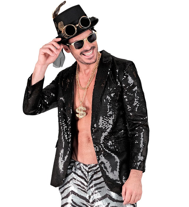 Schwarzes Pailletten-Jackett für Fasnacht und Mottopartys
