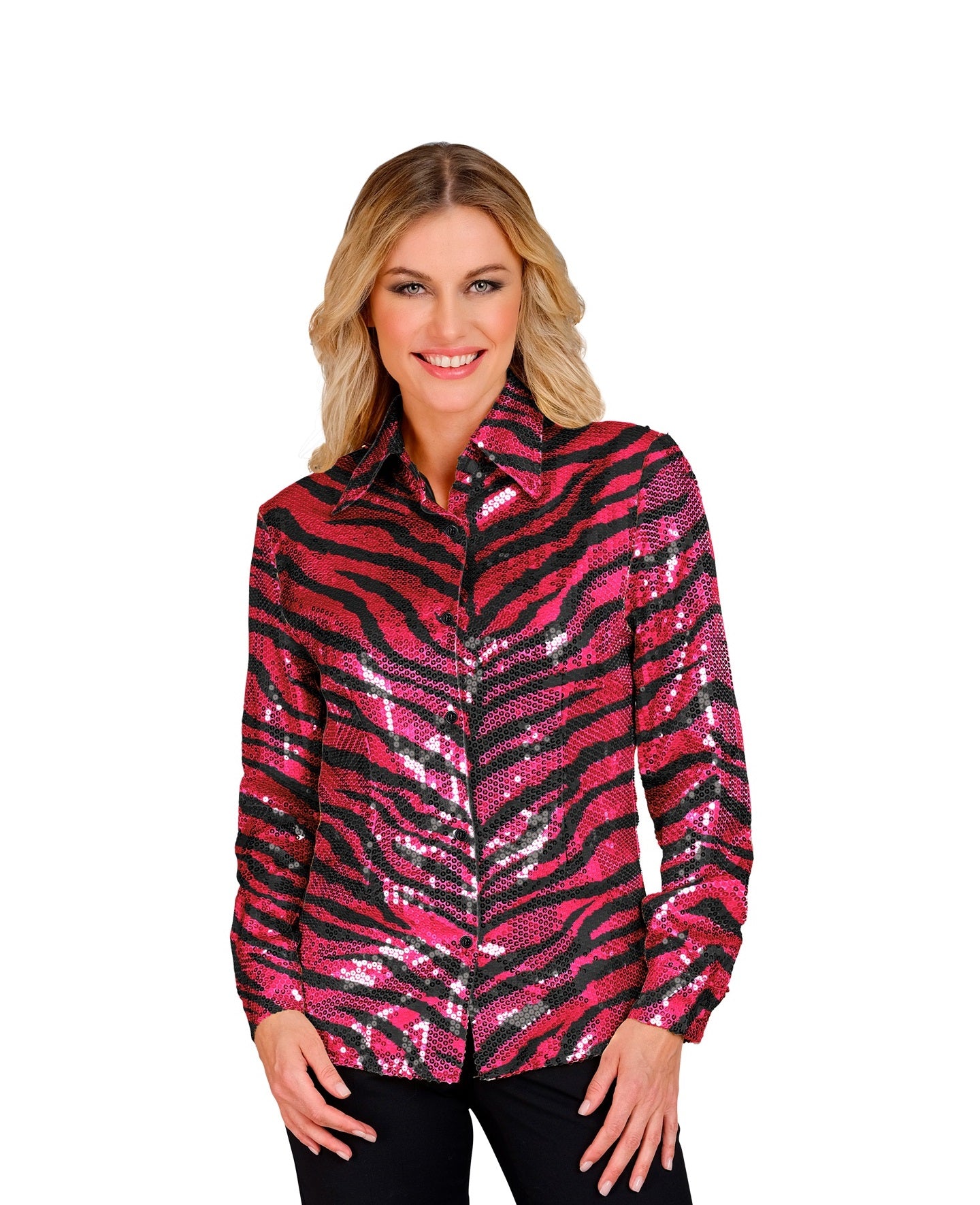 Paillettenbluse im Zebramuster Pink / Schwarz