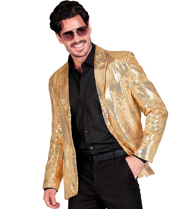 Goldfarbenes Pailletten-Jackett für Fasnacht und Mottoparty mit glitzerndem Design