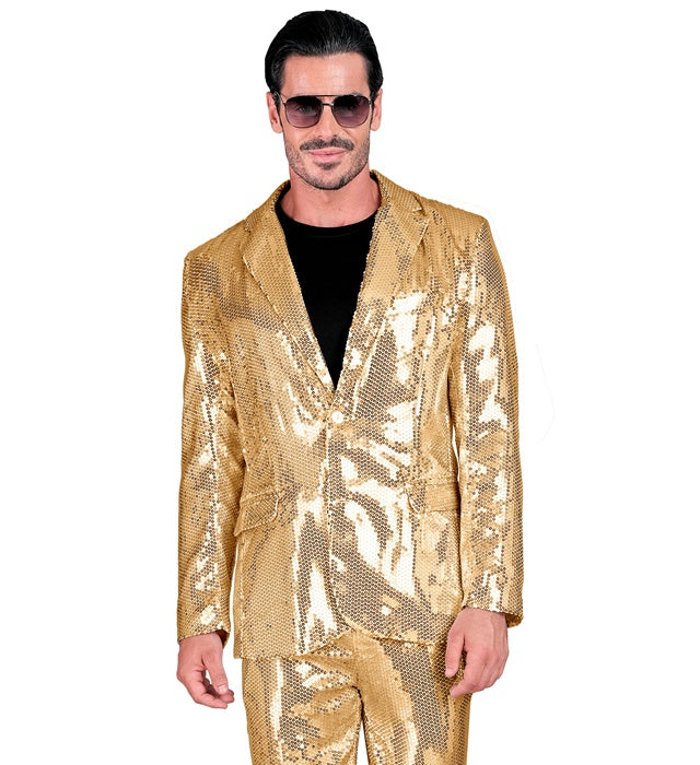 Goldfarbenes Pailletten-Jackett für Fasnacht und Mottoparty mit glitzerndem Design