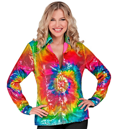 Paillettenbluse im Tie Dye Muster Rainbow