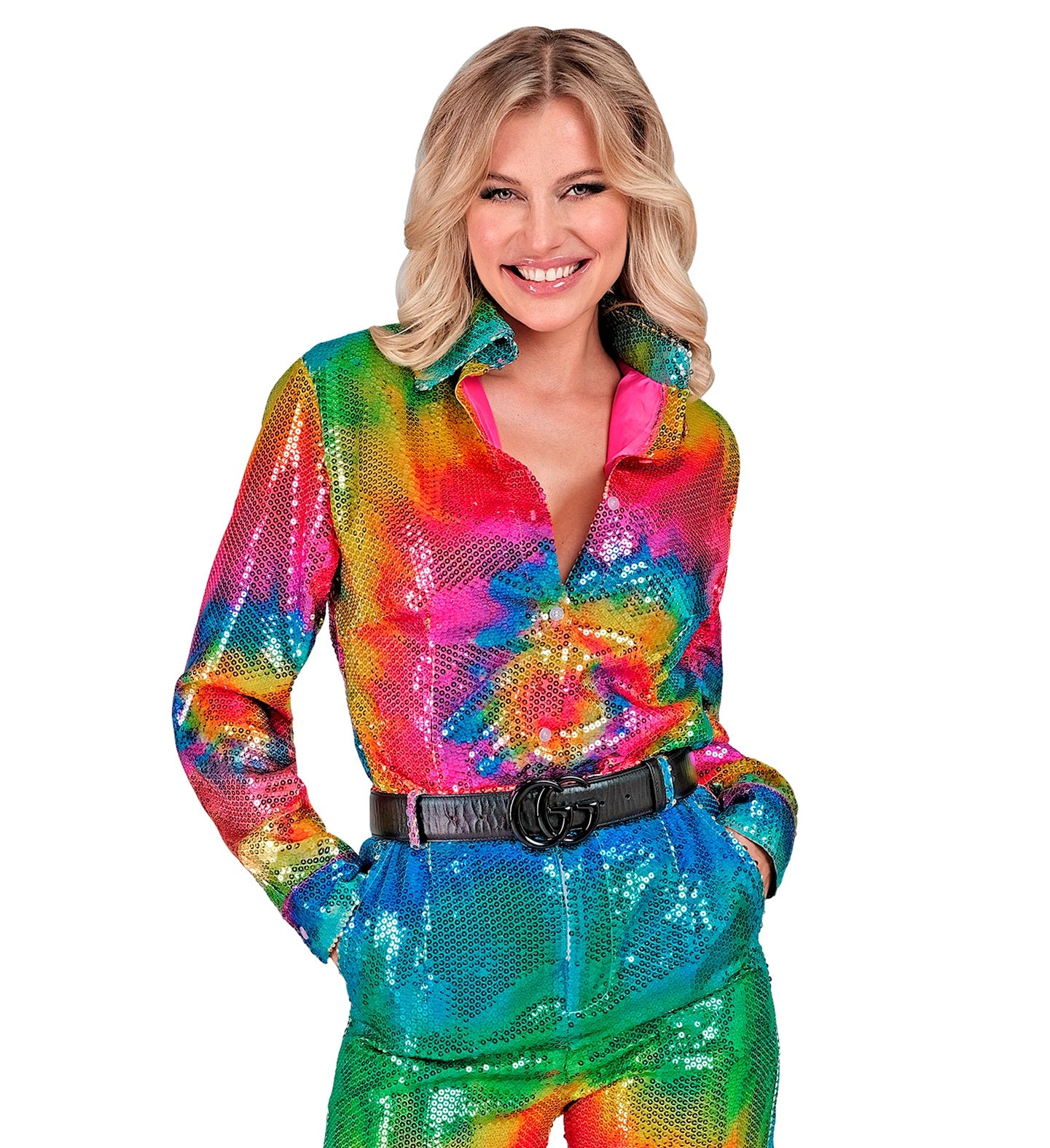 Paillettenbluse im Tie Dye Muster Rainbow