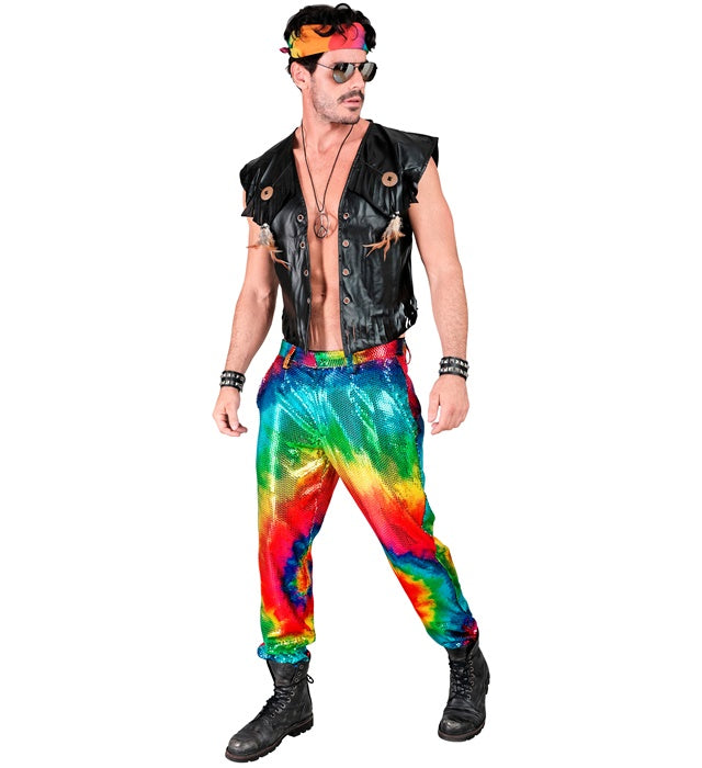 Bunte Paillettenhose im Tie-Dye Muster auf weißem Hintergrund