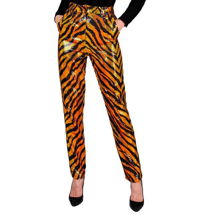 Paillettenhose im Tigermuster für Fasnacht und Karneval