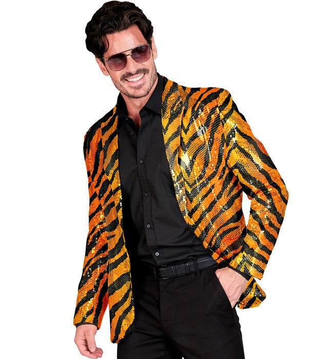 Pailletten Jackett im Tigermuster für Fasnacht und Mottopartys