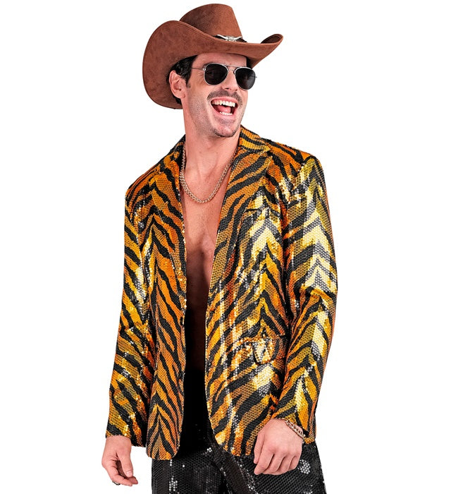 Pailletten Jackett im Tigermuster für Fasnacht und Mottopartys