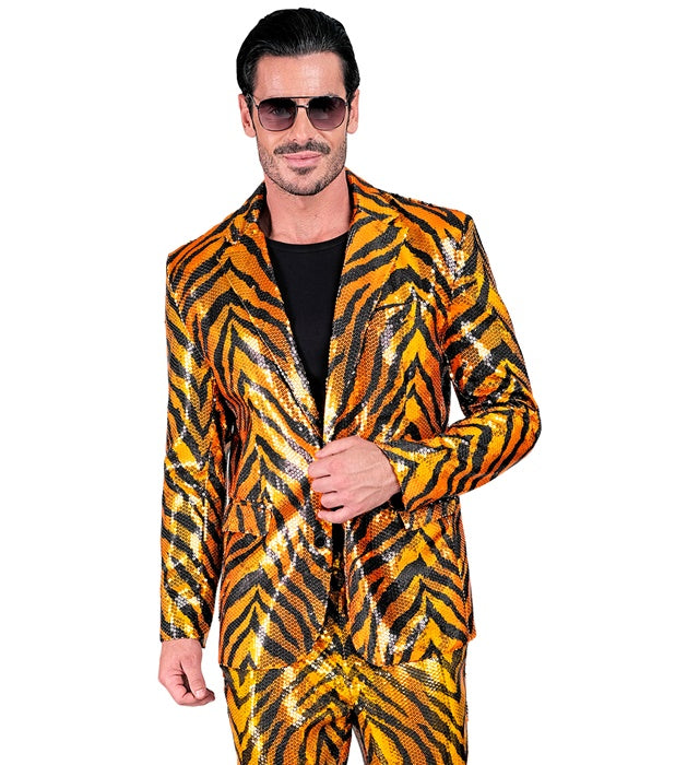 Pailletten Jackett im Tigermuster für Fasnacht und Mottopartys