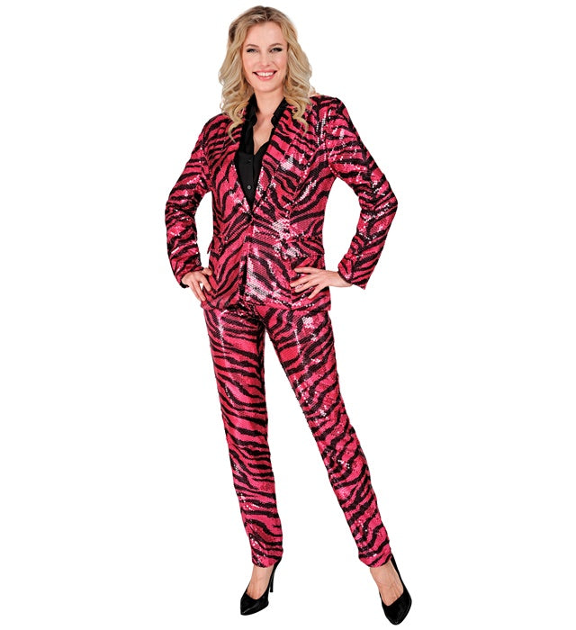 Paillettenhose im pinken Zebramuster für Fasnacht und Karneval