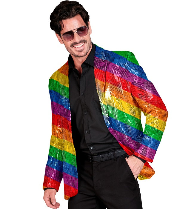 Buntes Pailletten-Jackett mit Regenbogenmuster für Fasnacht und Karneval
