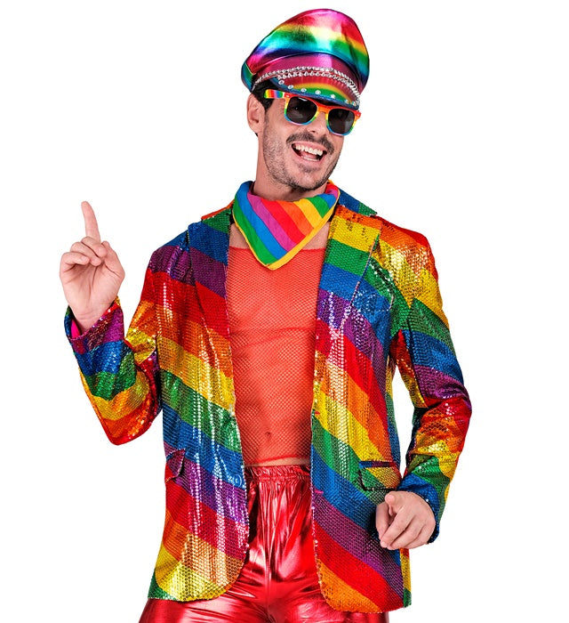 Buntes Pailletten-Jackett mit Regenbogenmuster für Fasnacht und Karneval