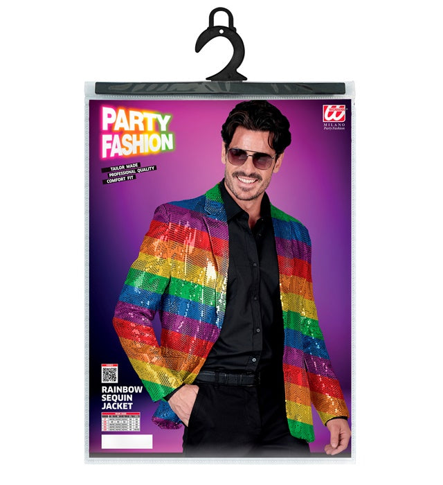 Buntes Pailletten-Jackett mit Regenbogenmuster für Fasnacht und Karneval