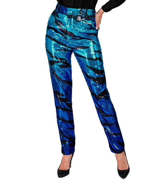 Blaue Paillettenhose mit Wellenmuster für Fasnacht und Karneval