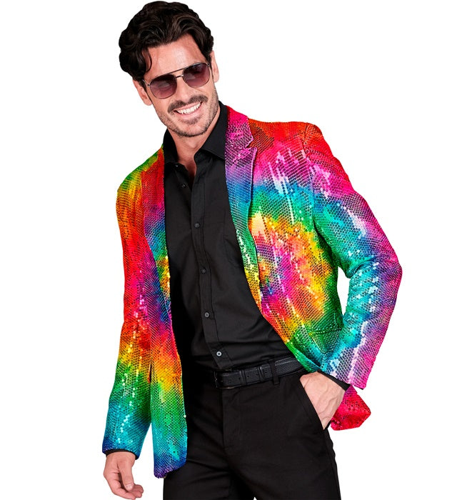 Pailletten-Jackett im bunten Tie-Dye Muster für Fasnacht und Karneval