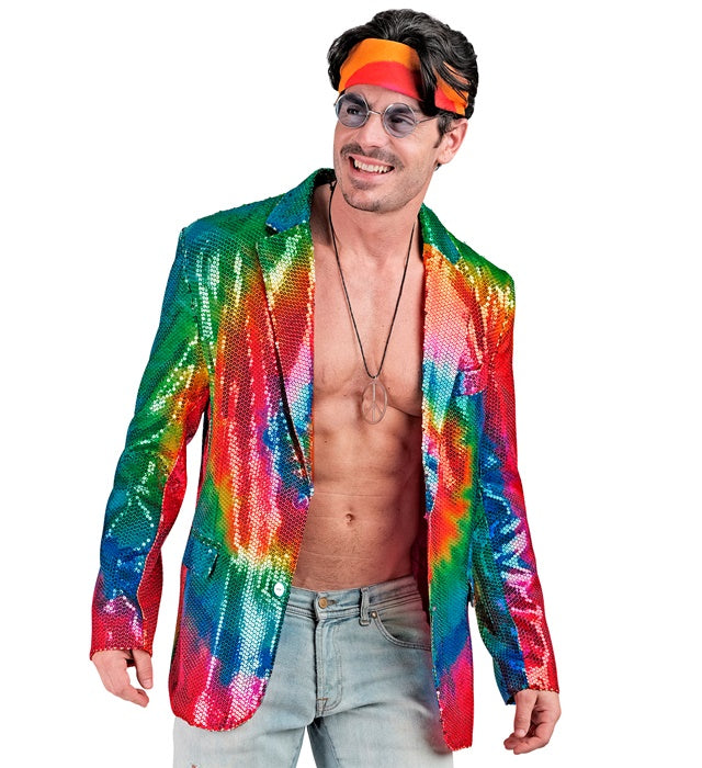 Pailletten-Jackett im bunten Tie-Dye Muster für Fasnacht und Karneval