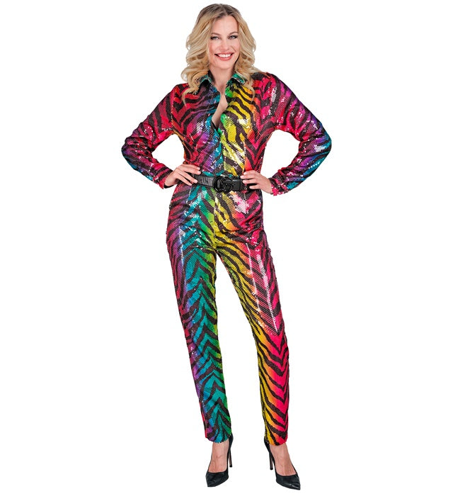 Bunte Paillettenhose im Tigermuster mit Regenbogen-Effekt für Fasnacht