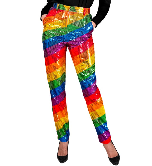 Bunte Paillettenhose mit Regenbogenmuster für Fasnacht und Karneval