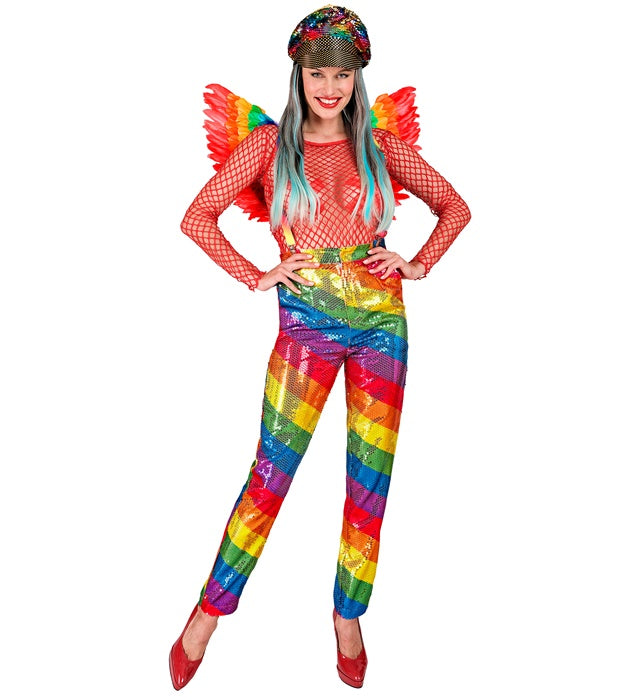 Bunte Paillettenhose mit Regenbogenmuster für Fasnacht und Karneval