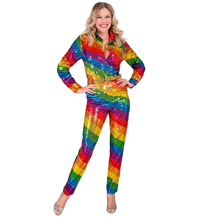 Bunte Paillettenhose mit Regenbogenmuster für Fasnacht und Karneval