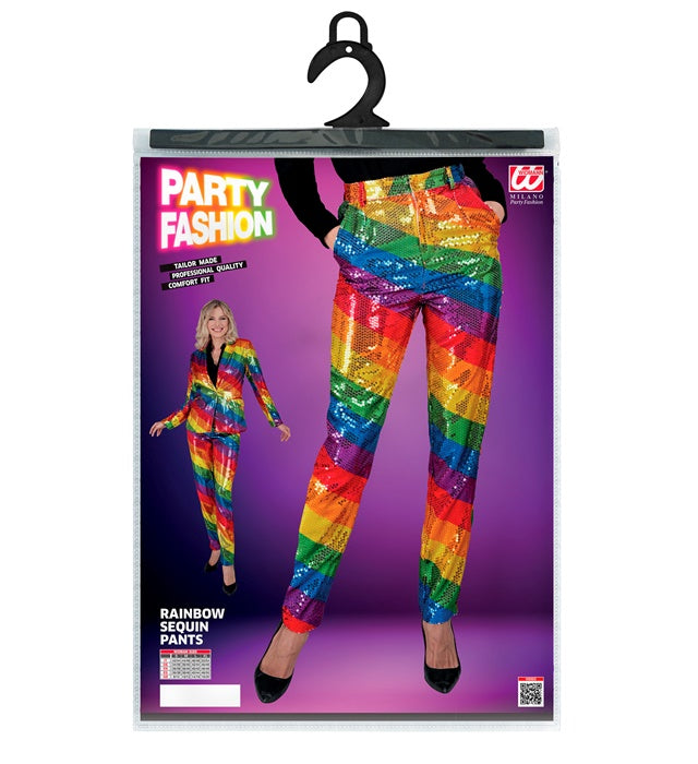 Bunte Paillettenhose mit Regenbogenmuster für Fasnacht und Karneval