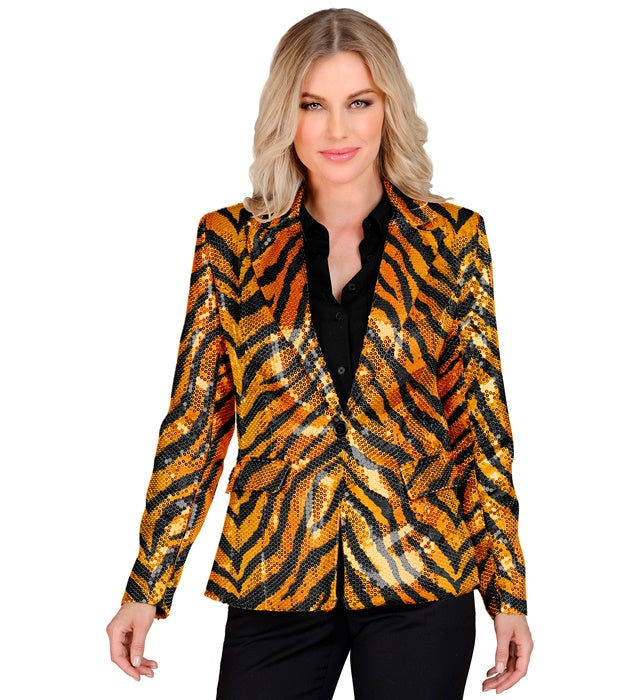 Pailletten Blazer im Tigermuster für Fasnacht und Karneval