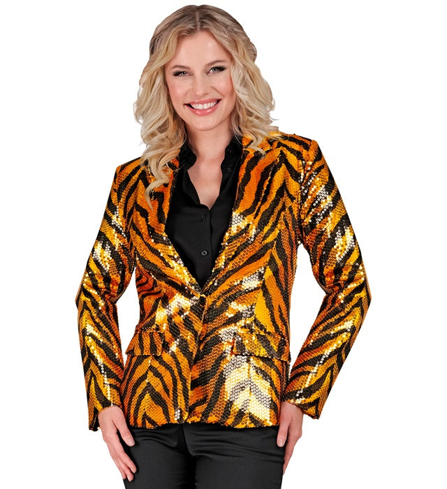 Pailletten Blazer im Tigermuster für Fasnacht und Karneval
