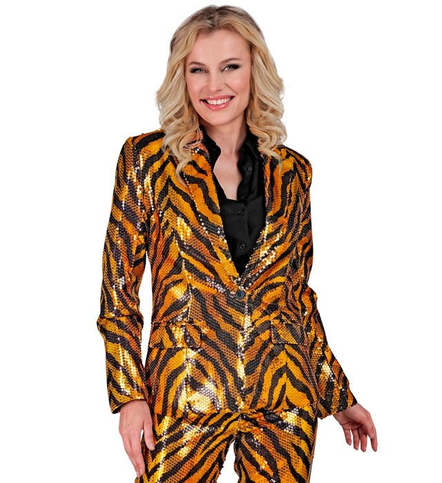 Pailletten Blazer im Tigermuster für Fasnacht und Karneval