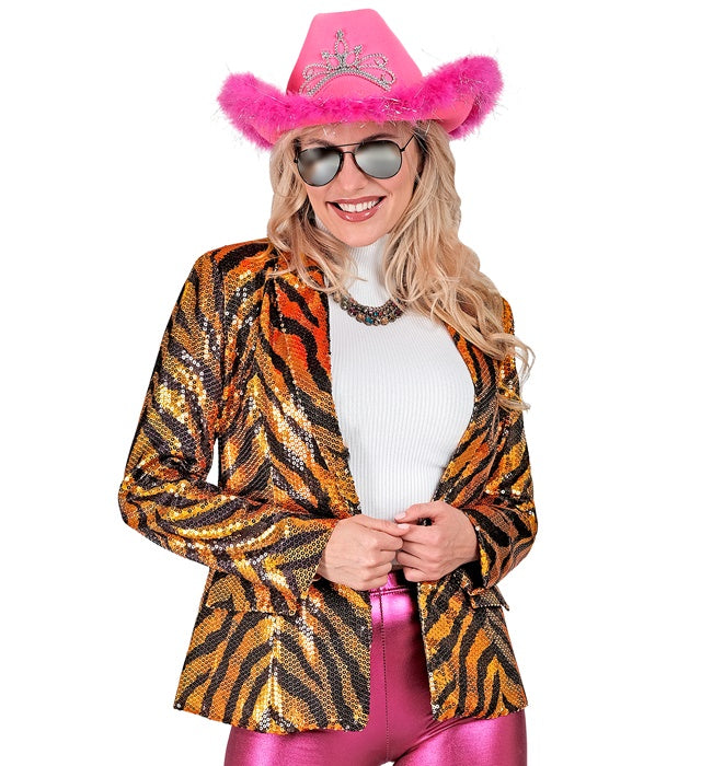 Pailletten Blazer im Tigermuster für Fasnacht und Karneval