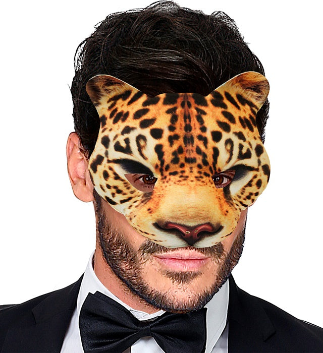 Leopardenmaske aus Stoff ohne Kinn für Fasnacht und Karneval