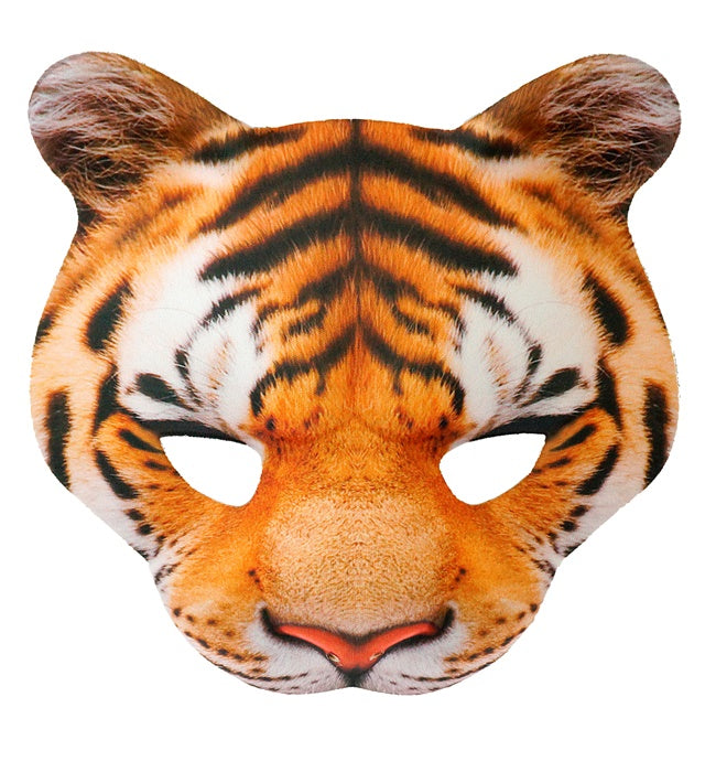 Tigermaske aus Stoff ohne Kinn, detailreiches Design in Orange und Schwarz