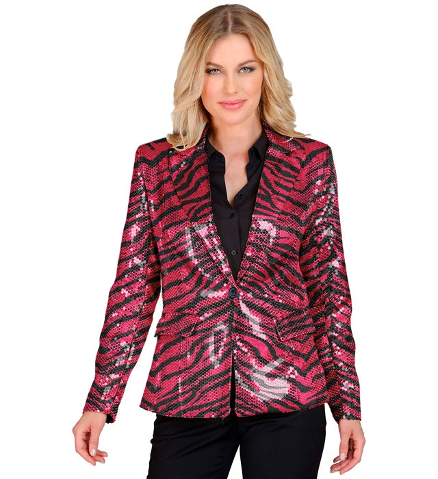 Pailletten Blazer im pinken Zebramuster für Fasnacht und Karneval