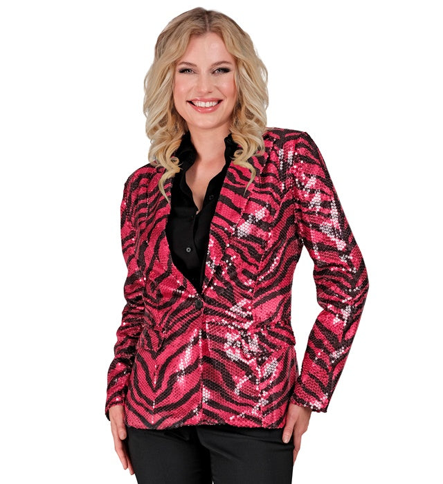 Pailletten Blazer im pinken Zebramuster für Fasnacht und Karneval