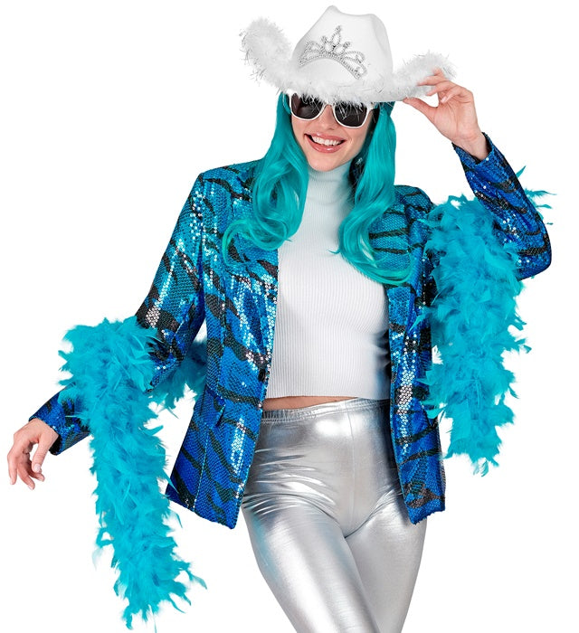 Blauer Pailletten-Blazer mit blauem Wellenmuster für Fasnacht und Karneval