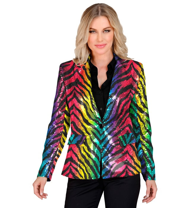 Pailletten Blazer im Tigermuster mit Regenbogen-Effekt für Fasnacht