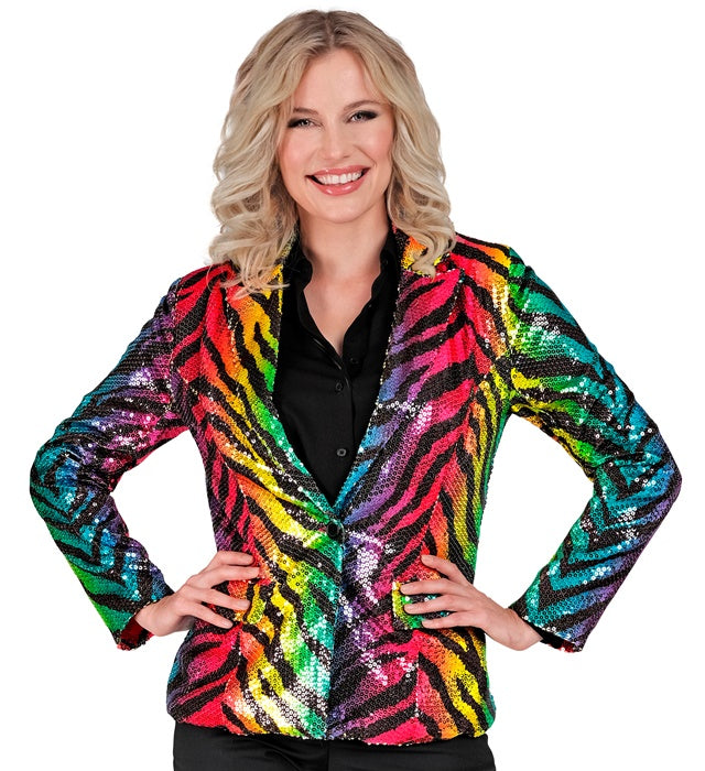 Pailletten Blazer im Tigermuster mit Regenbogen-Effekt für Fasnacht