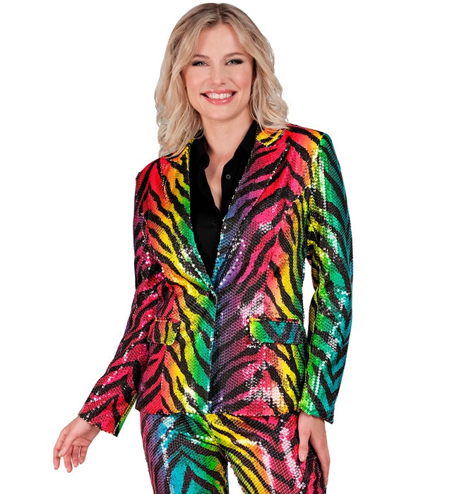 Pailletten Blazer im Tigermuster mit Regenbogen-Effekt für Fasnacht