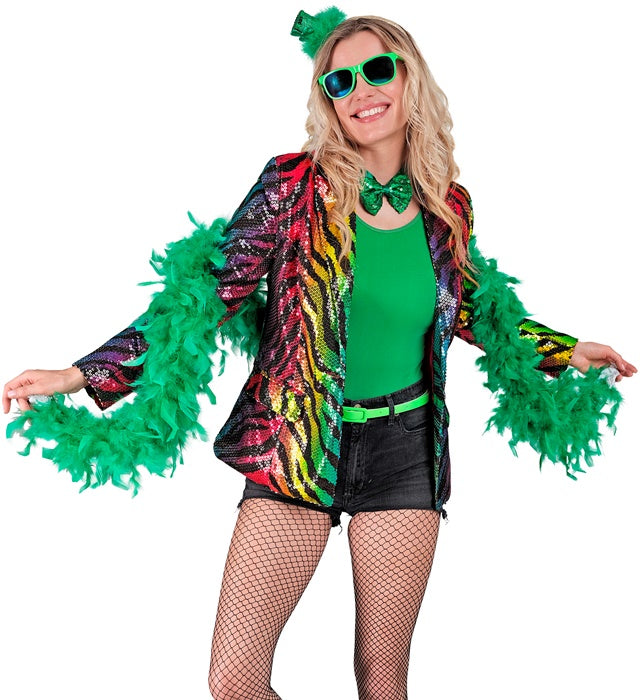 Pailletten Blazer im Tigermuster mit Regenbogen-Effekt für Fasnacht